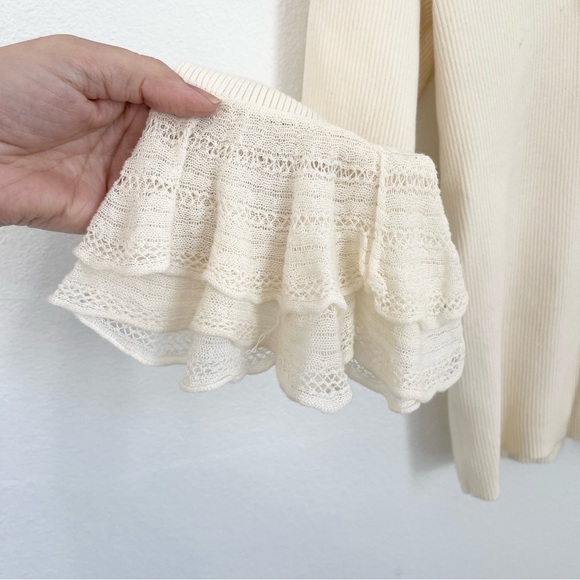 Lauren Ralph Lauren Ivory Knit Ruffle Neck Size PL - Picture 2 of 8